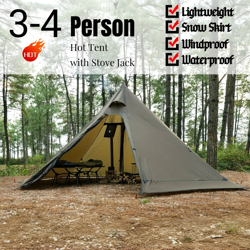 3-4 Person Hot Tent With Stove Jack And Snow Skirt - 4 Season, Winter Camping Tent, & Windproof, Lightweight 4.8lb | Ideal For Family Camping, Hiking, Hunting, Fishing | Hot Tent, Hot Tents For Camping, Camping Tent