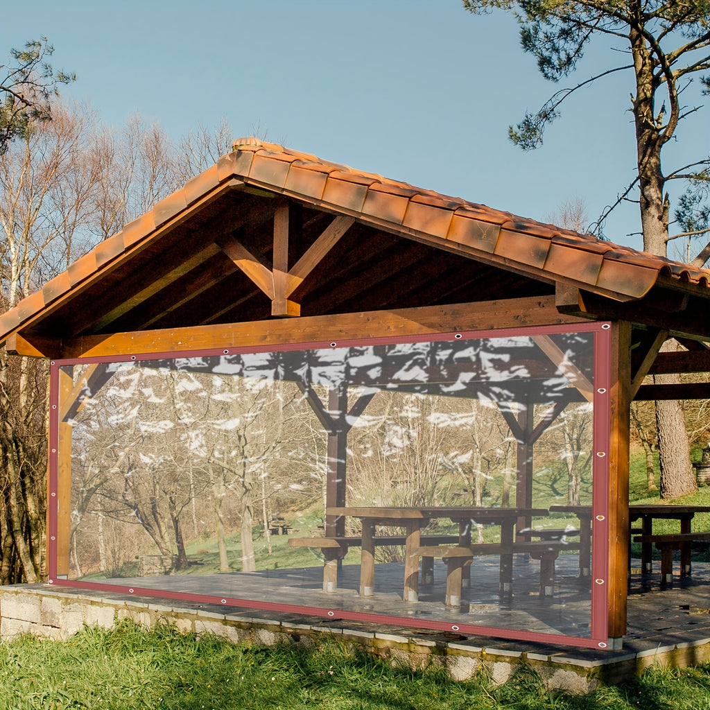 8x20 Ft Clear Vinyl Curtains - Waterproof, Commercial-Grade, Patio Winter Awning, PVC Porch Curtains for Tents, Awnings, Canopies, Brown Color