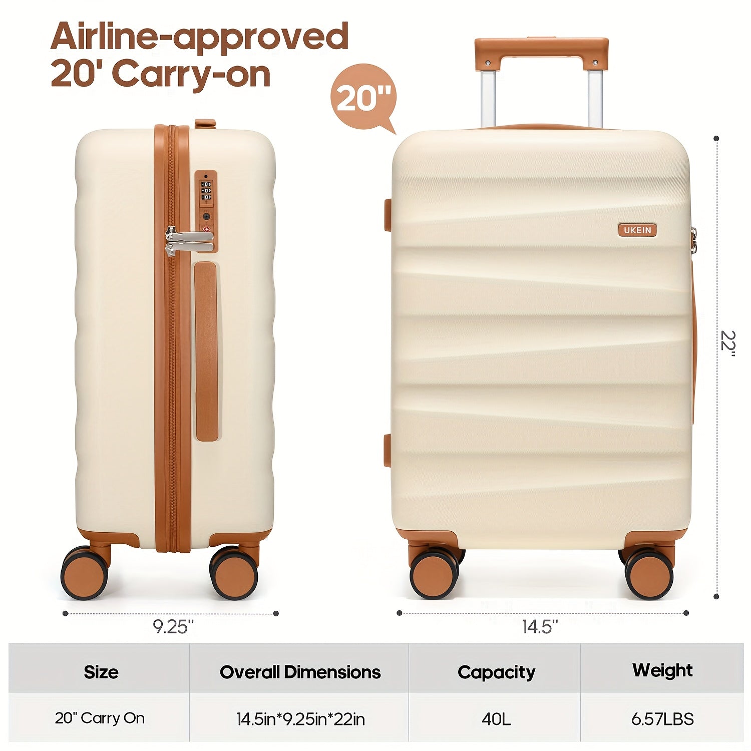 20Inch Carry-On Luggage, Lightweight PC HardShell Suitcase With 360° Spinner Wheels, TSA-Approved, Durable Airline Approved Rolling Luggage With Telescoping Handle, Ideal For 3-4 Day Travel