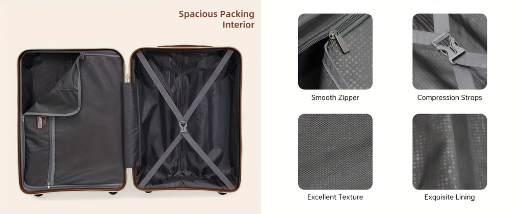 Luggage Sets 5 Piece, 28 Inch Expandable PP Hard Carry On Luggage Set With Rotating Wheels, 24 Inch Men's And Women's Lightweight Rolling Luggage, 20 Inch 3-piece Set For Portable Luggage, Beige