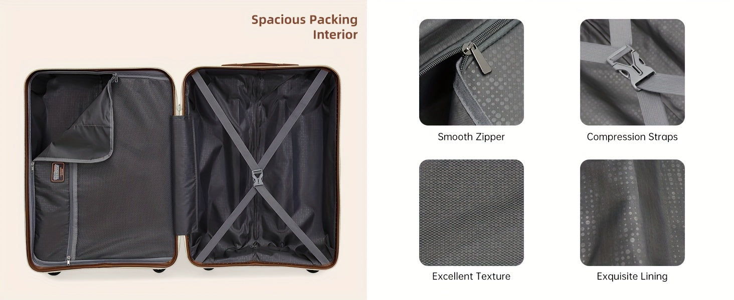 Luggage Sets 5 Piece, 28 Inch Expandable PP Hard Carry On Luggage Set With Rotating Wheels, 24 Inch Men's And Women's Lightweight Rolling Luggage, 20 Inch 3-piece Set For Portable Luggage, Beige