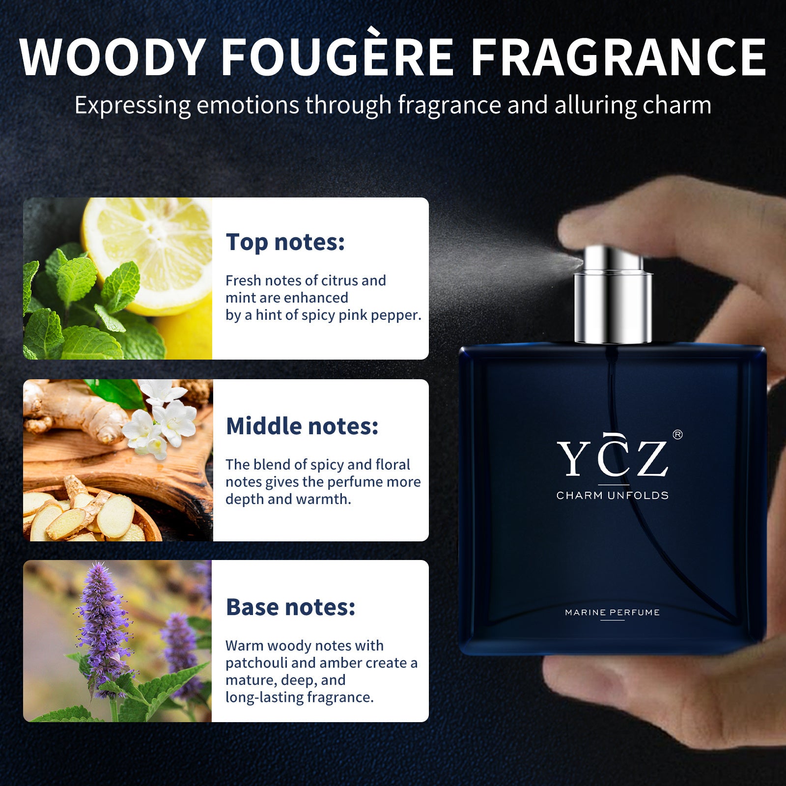 3pcs YCZ Men’s Cologne - 1.69oz, Fresh Grapefruit & Cedar Amber Scent, Long-Lasting Fragrance for Date Night, Perfect Boyfriend Gift, Eau de Toilette Spray, Ideal for Summer Vibes, Gift for Boyfriend | Modern Cap Design | Q