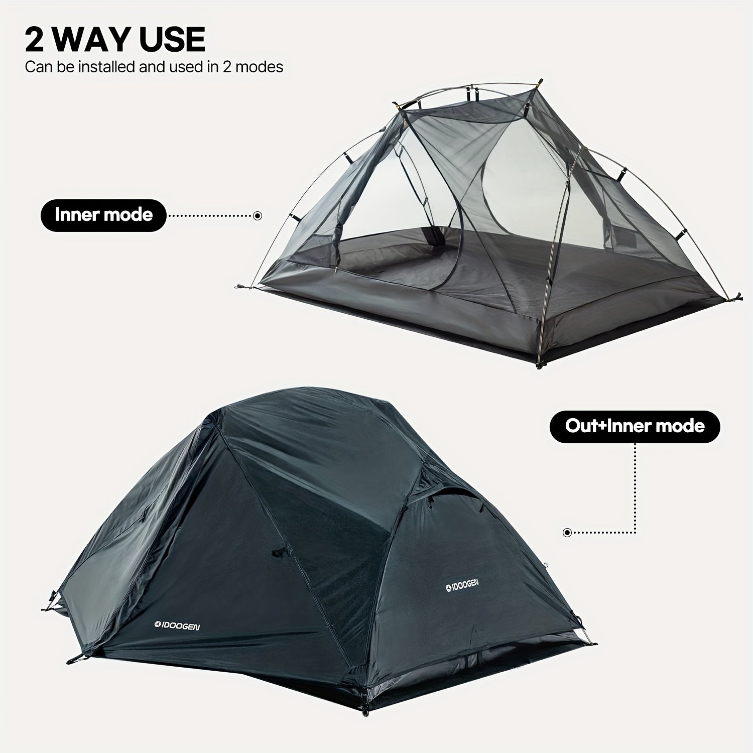 IDOOGEN 1 Person Tents for Camping, Lightweight Backpacking Tent Double Layer Waterproof Two Doors Camping Tent for Outdoor Hiking Camping Mountaineering Travel