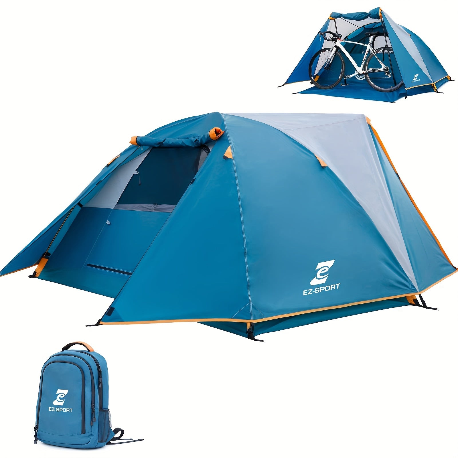 Camping Tent 2 Person, Aluminum Poles Tent with Bike Shed and Rainfly-Portable Dome Tents for Camping
