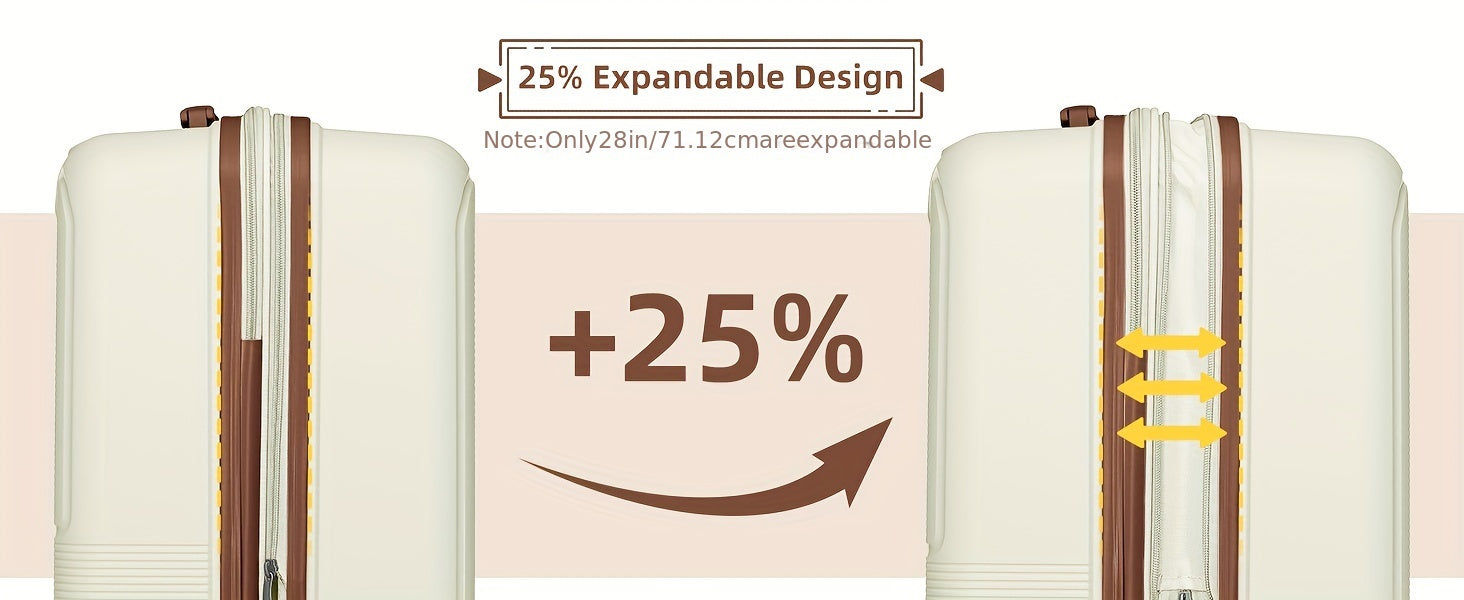 Luggage Sets 5 Piece, 28 Inch Expandable PP Hard Carry On Luggage Set With Rotating Wheels, 24 Inch Men's And Women's Lightweight Rolling Luggage, 20 Inch 3-piece Set For Portable Luggage, Beige