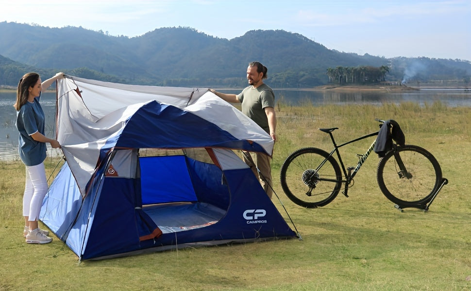 Camping Tent 3 Person Tent - Dome Tents for Camping, Waterproof Windproof Backpacking Tent, Easy Set up Small Lightweight Tents, for All Seasons Hiking Beach Outdoor with 3 Mesh Windows Blue