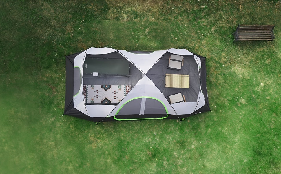 10-Person Double Layer Waterproof Big Camping Tent, UNP Family Tents with 5 Large Mesh Windows, 2 Room, 18ft x 9ft x78in, Easy Up, Weather Resistant