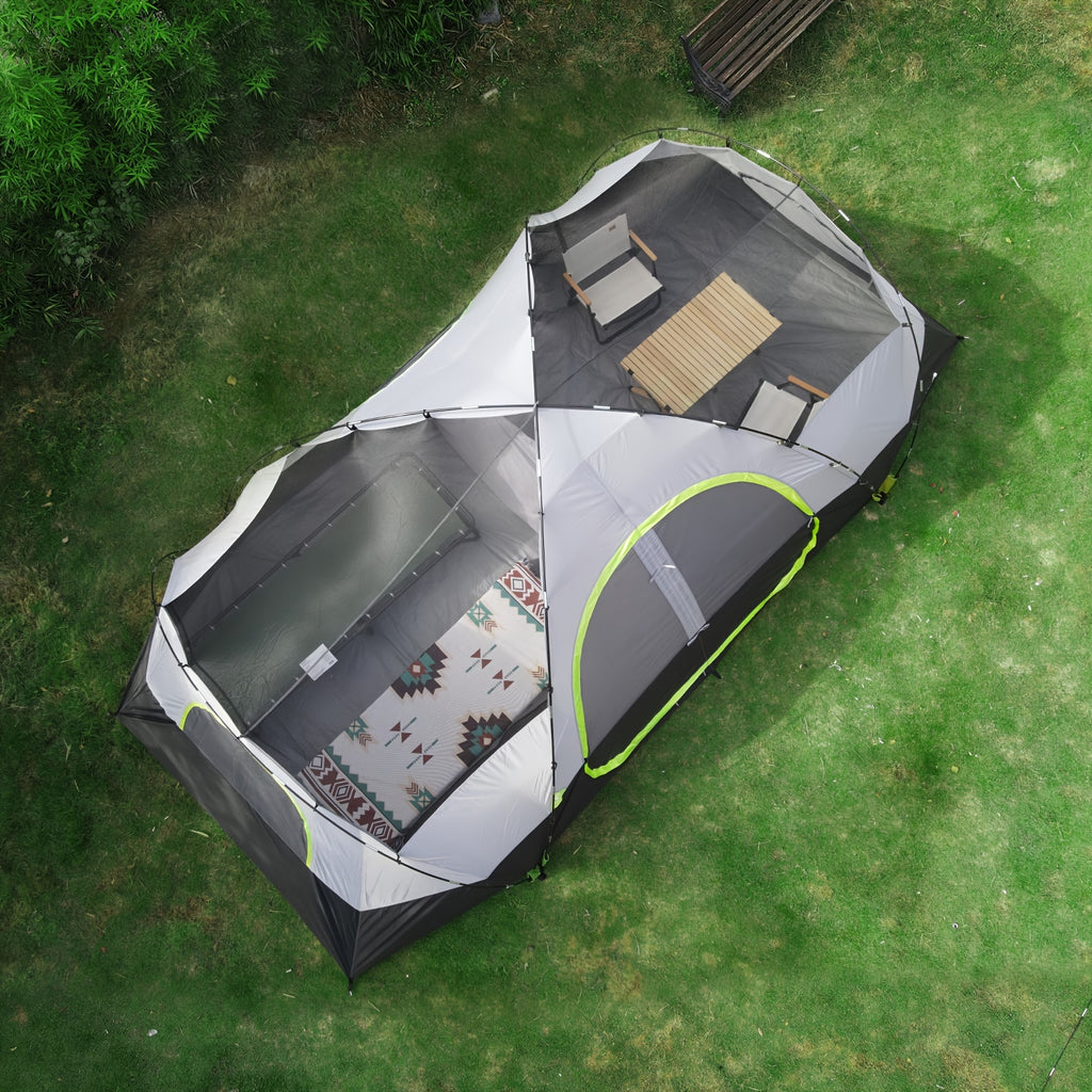 10-Person Double Layer Waterproof Big Camping Tent, UNP Family Tents with 5 Large Mesh Windows, 2 Room, 18ft x 9ft x78in, Easy Up, Weather Resistant