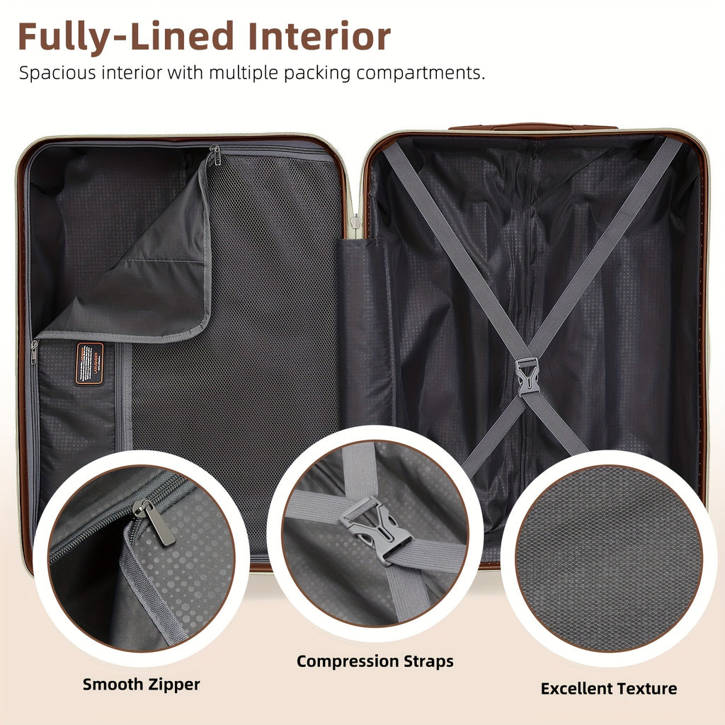 Luggage Sets 5 Piece, 28 Inch Expandable PP Hard Carry On Luggage Set With Rotating Wheels, 24 Inch Men's And Women's Lightweight Rolling Luggage, 20 Inch 3-piece Set For Portable Luggage, Beige