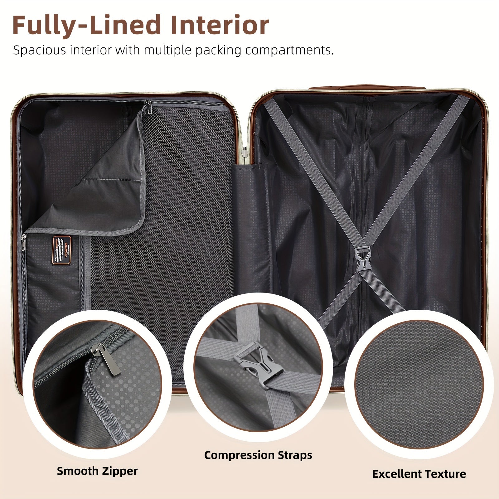 Luggage Sets 5 Piece, 28 Inch Expandable PP Hard Carry On Luggage Set With Rotating Wheels, 24 Inch Men's And Women's Lightweight Rolling Luggage, 20 Inch 3-piece Set For Portable Luggage, Beige