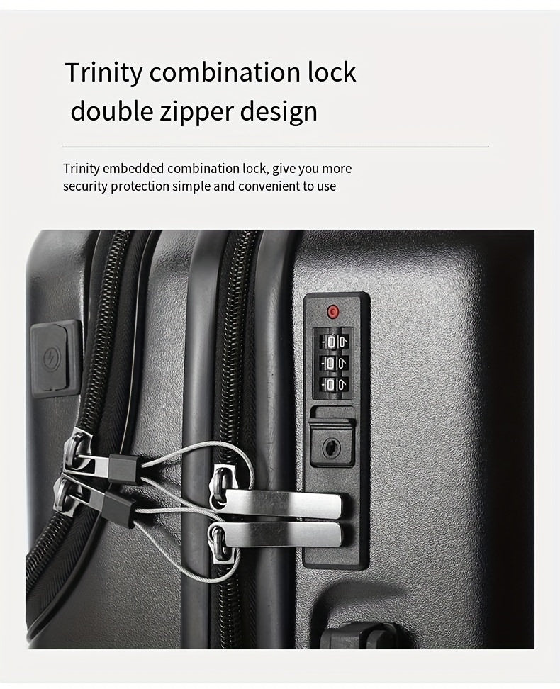 1pc 20/22/24/26 Inch Carry On Front Open Luggage, ABS+PC Suitcase, Travel Functional Boarding Case With Double Spinner Wheels, Lightweight Rolling Luggage With TSA Lock, Easy Maneuverability For Stress-Free Travel Experience