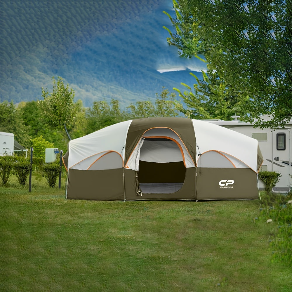 8 Person Camping Tents, Weather Resistant Family Tent, 5 Large Mesh Windows, Double Layer, Divided Curtain for Separated Room, Portable with Carry Bag