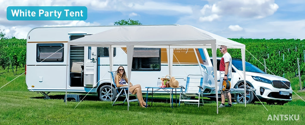 ANTSKU 10'x20' Outdoor Party Tent, Large Wedding Birthday Tents for Parties, White Canopy Tent with 4 Removable Sidewalls & Transparent Windows, Outside Gazebo Event Tent for Garden, Patio and Backyard