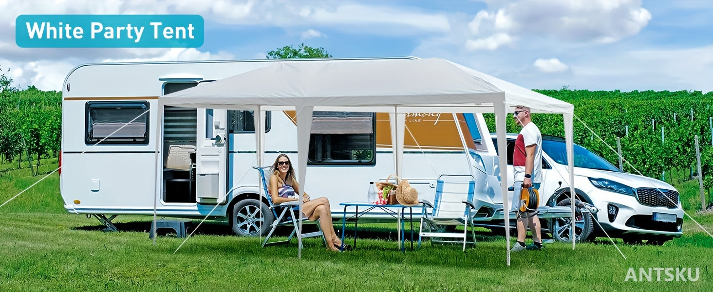 ANTSKU 10'x20' Outdoor Party Tent, Large Wedding Birthday Tents for Parties, White Canopy Tent with 4 Removable Sidewalls & Transparent Windows, Outside Gazebo Event Tent for Garden, Patio and Backyard