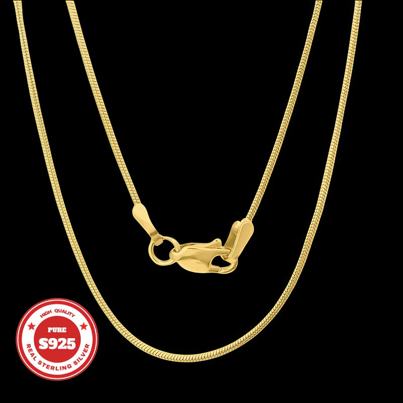S925 Golden Round Snake Bone Necklace for Men And Women Necklace, Fashion Trend, Birthday Gift, Valentine's Day, Perfect Anniversary, Suitable for Men, Wife, Girlfriend, Mother, Fashion Gift, Various Festivals, 0.6oz