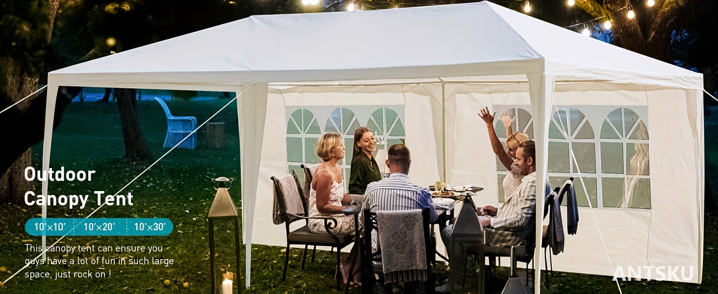 ANTSKU 10'x20' Outdoor Party Tent, Large Wedding Birthday Tents for Parties, White Canopy Tent with 4 Removable Sidewalls & Transparent Windows, Outside Gazebo Event Tent for Garden, Patio and Backyard