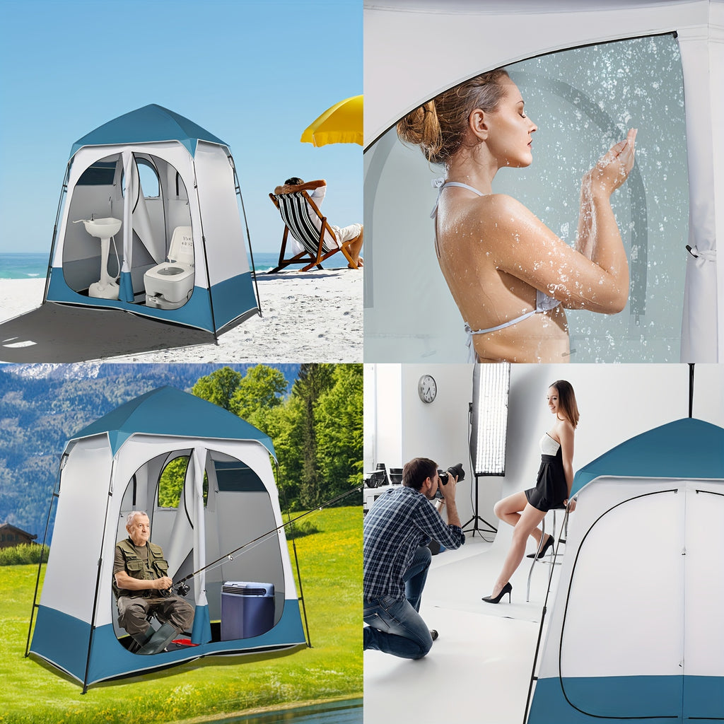 2-Person Pop-Up Dressing Tent - Portable Bathroom Shelter with Toilet, Lightweight Oxford Cloth Changing Tent for Camping, Beach, RV - Easy Setup Outdoor Privacy Tent (Blue/White), Tents for Outside Party, High Quality Cover