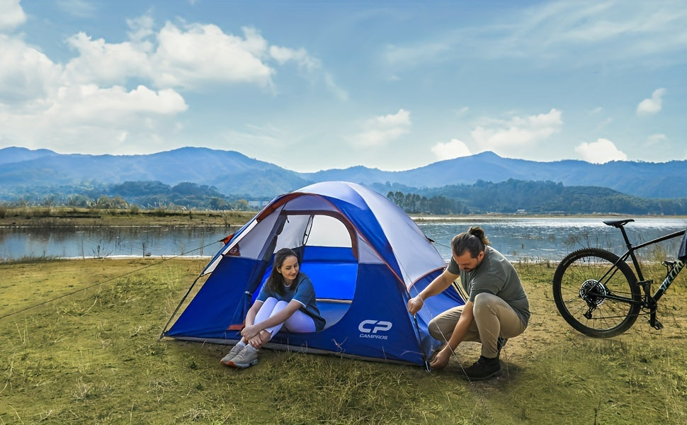 Camping Tent 3 Person Tent - Dome Tents for Camping, Waterproof Windproof Backpacking Tent, Easy Set up Small Lightweight Tents, for All Seasons Hiking Beach Outdoor with 3 Mesh Windows Blue