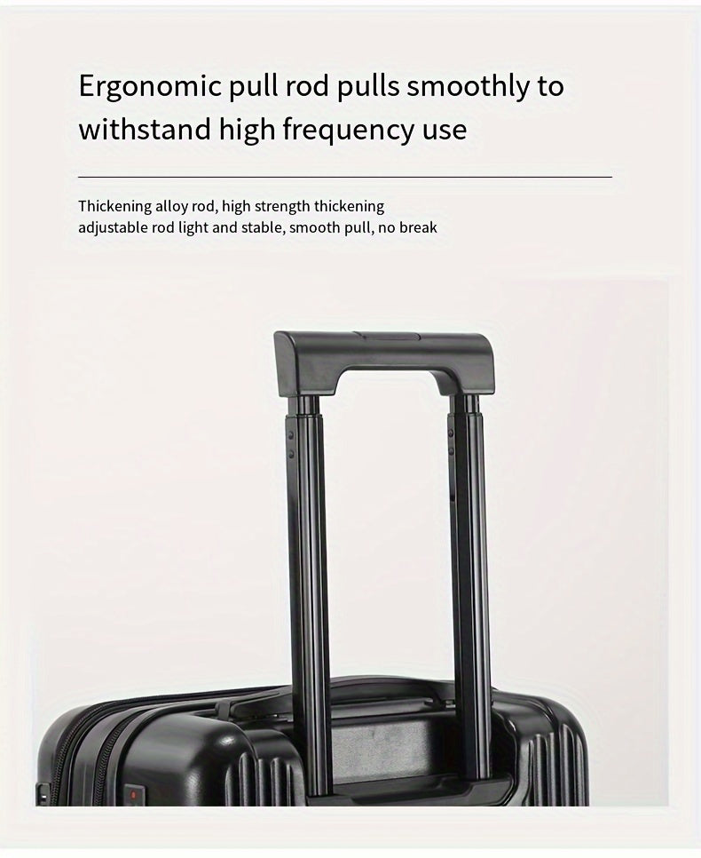 1pc 20/22/24/26 Inch Carry On Front Open Luggage, ABS+PC Suitcase, Travel Functional Boarding Case With Double Spinner Wheels, Lightweight Rolling Luggage With TSA Lock, Easy Maneuverability For Stress-Free Travel Experience