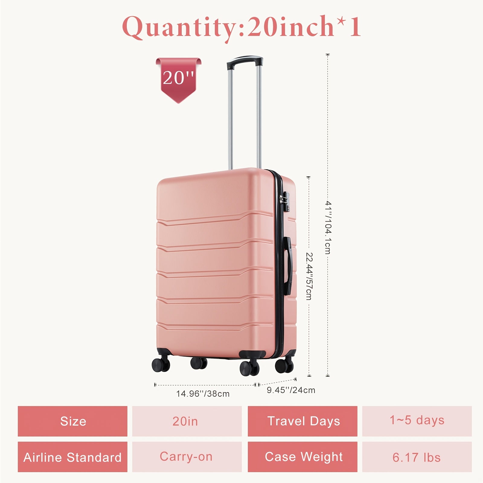 20/24/28 Inch Lightweight Hard Shell ABS Carry On Luggage with Double Spinner Wheels, Expandable Rolling Luggage and TSA Lock