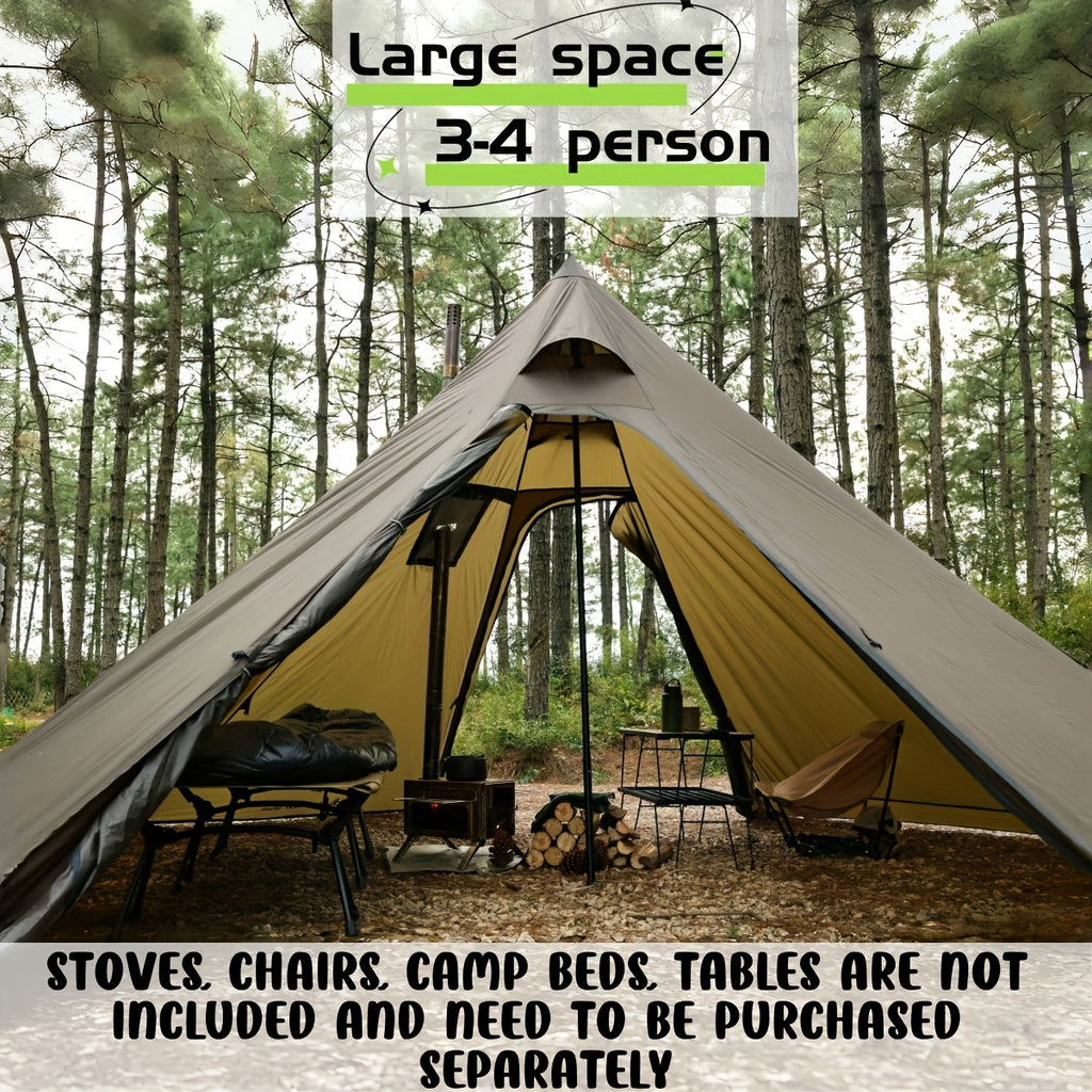 3-4 Person Hot Tent With Stove Jack And Snow Skirt - 4 Season, Winter Camping Tent, & Windproof, Lightweight 4.8lb | Ideal For Family Camping, Hiking, Hunting, Fishing | Hot Tent, Hot Tents For Camping, Camping Tent