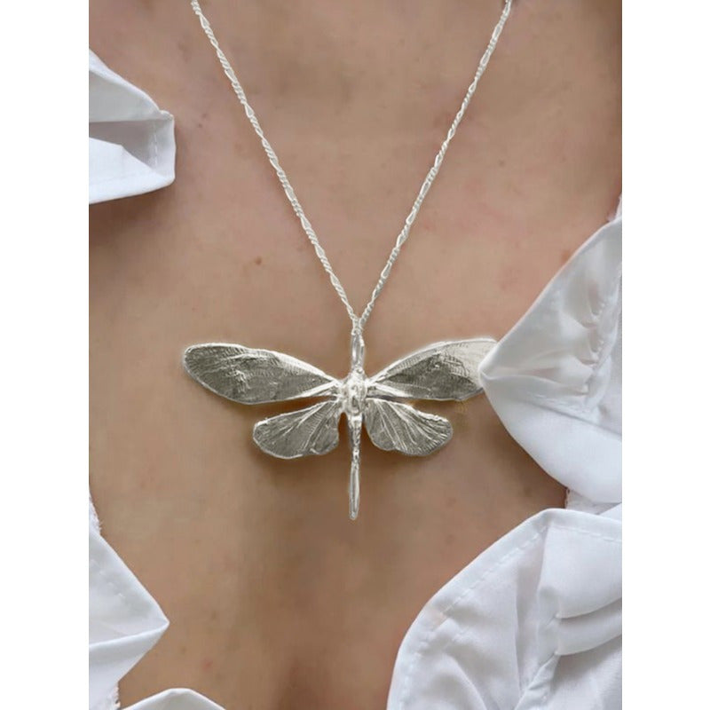 1pc Retro Bohemian Style Large Dragonfly Pendant Silvery Metal Men and Women Necklace 40+1.97inch Suitable for Daily Gift Giving Couples