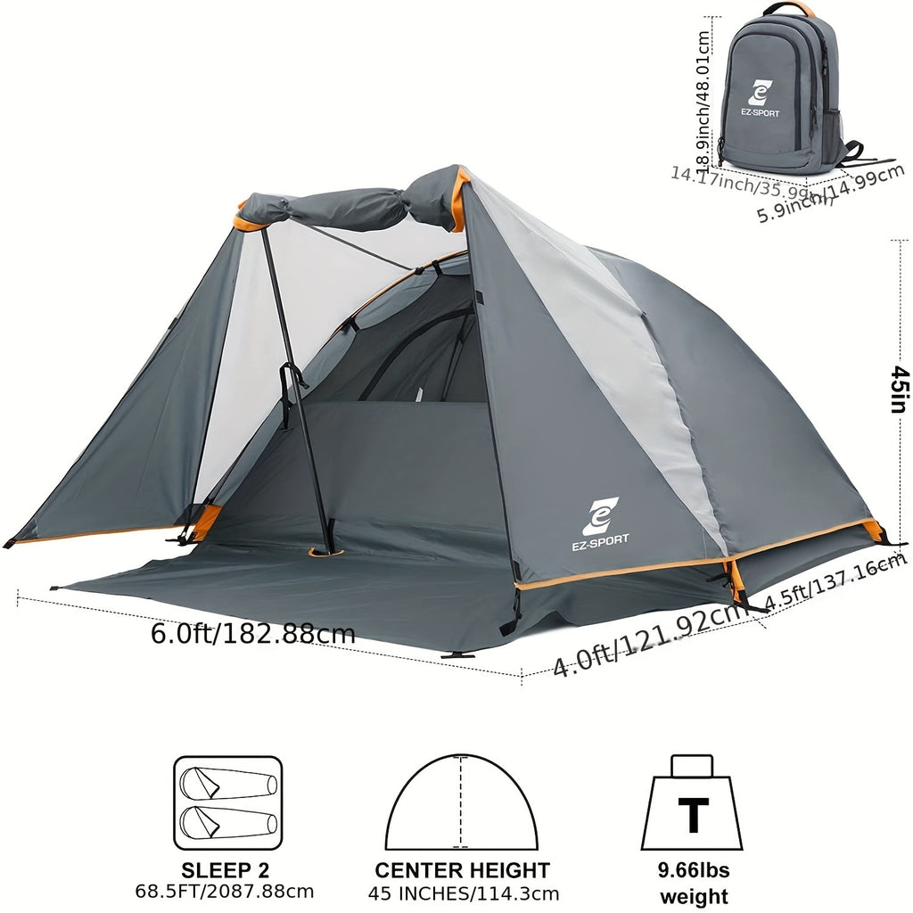 Camping Tent 2 Person, Aluminum Poles Tent with Bike Shed and Rainfly-Portable Dome Tents for Camping