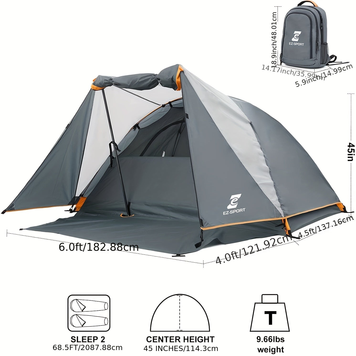 Camping Tent 2 Person, Aluminum Poles Tent with Bike Shed and Rainfly-Portable Dome Tents for Camping