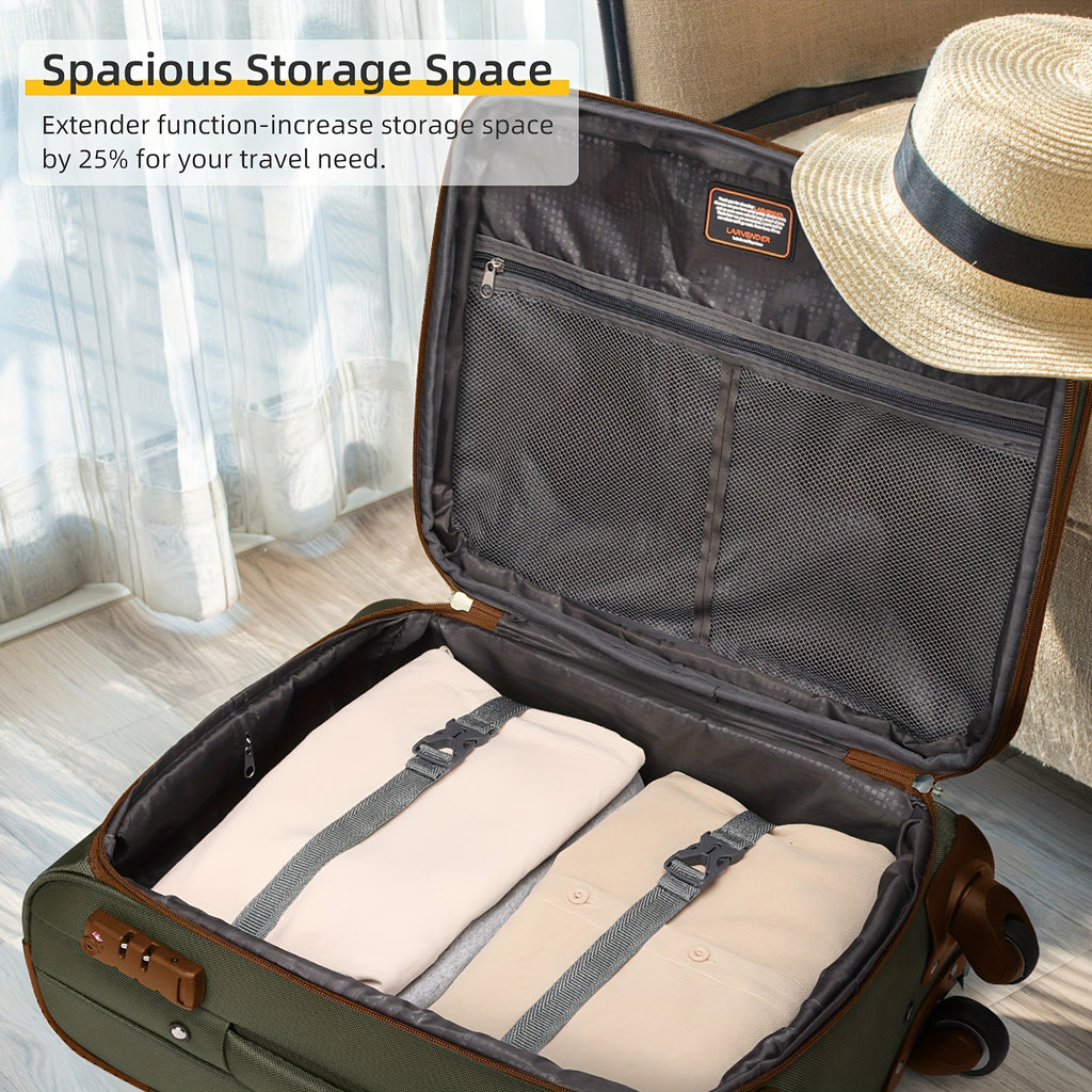 Soft Edge Luggage Set Of 3 Pieces, Expandable 20 Inch Carry On Luggage 22x14x9, Approved By The Airline, With TSA Lock Wheels, Lightweight Rolling Luggage For Men And Women, Green/brown