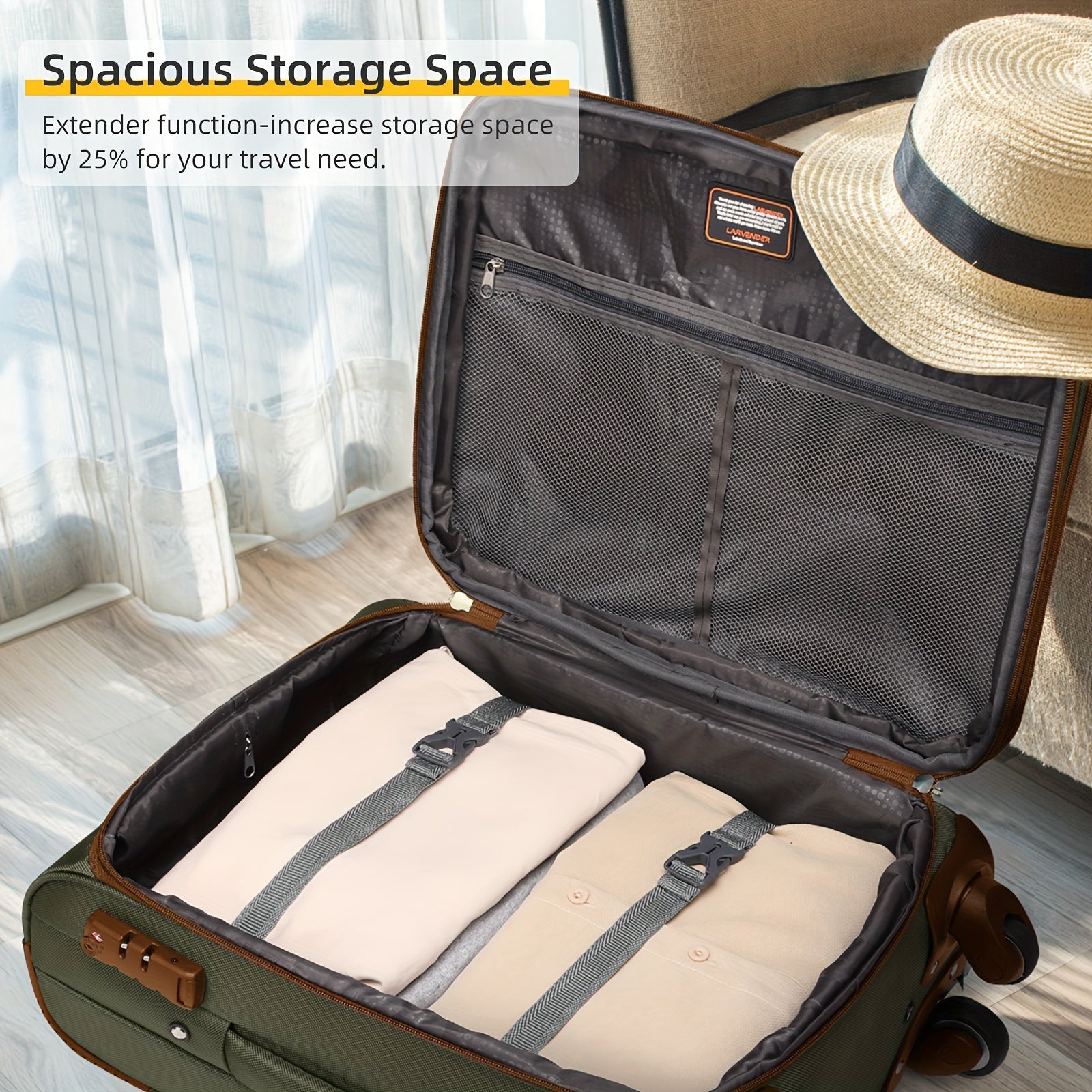 Soft Edge Luggage Set Of 3 Pieces, Expandable 20 Inch Carry On Luggage 22x14x9, Approved By The Airline, With TSA Lock Wheels, Lightweight Rolling Luggage For Men And Women, Green/brown