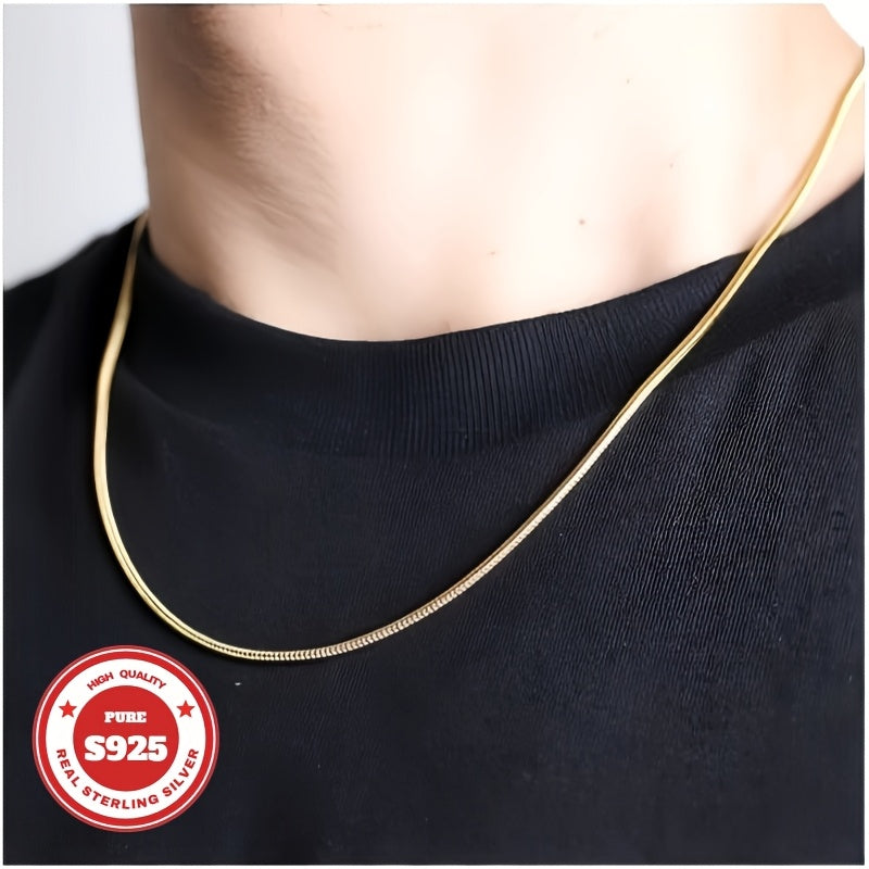 S925 Golden Round Snake Bone Necklace for Men And Women Necklace, Fashion Trend, Birthday Gift, Valentine's Day, Perfect Anniversary, Suitable for Men, Wife, Girlfriend, Mother, Fashion Gift, Various Festivals, 0.6oz
