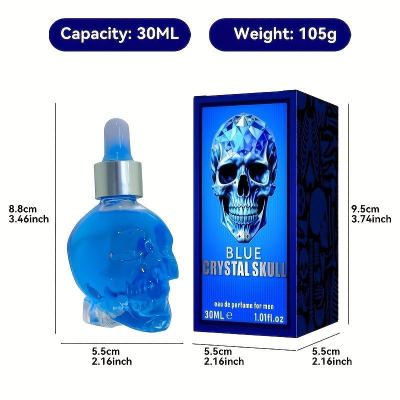 Blue Skull Men’s Cologne - 30ml/1.01fl.oz, Long-Lasting Woody Scent, Alcohol-Free Perfume Oil, Portable & Stylish Design for Business Trips or Everyday Use, Business Trip Cologne | Unique Cologne Bottle | Longlasting Scent