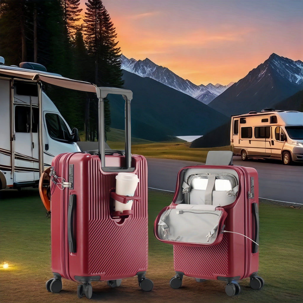 1pc 20/22/24/26 Inch Carry On Front Open Luggage, ABS+PC Suitcase, Travel Functional Boarding Case With Double Spinner Wheels, Lightweight Rolling Luggage With TSA Lock, Easy Maneuverability For Stress-Free Travel Experience