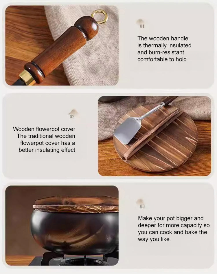 Big Belly Pot Deepened Non-stick Iron Pot Flat Bottom Uncoated Small Frying Pan Iron Pan with Lid Uncoated Frying Pan Big Belly