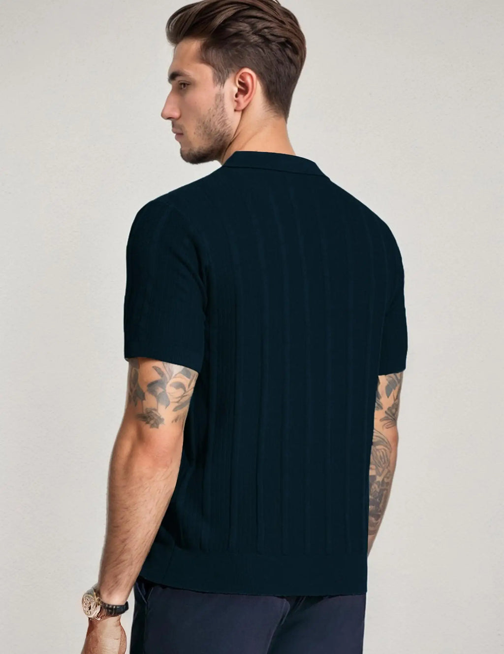 Men's Long Sleeve Textured Polo Collar Casual Sweater