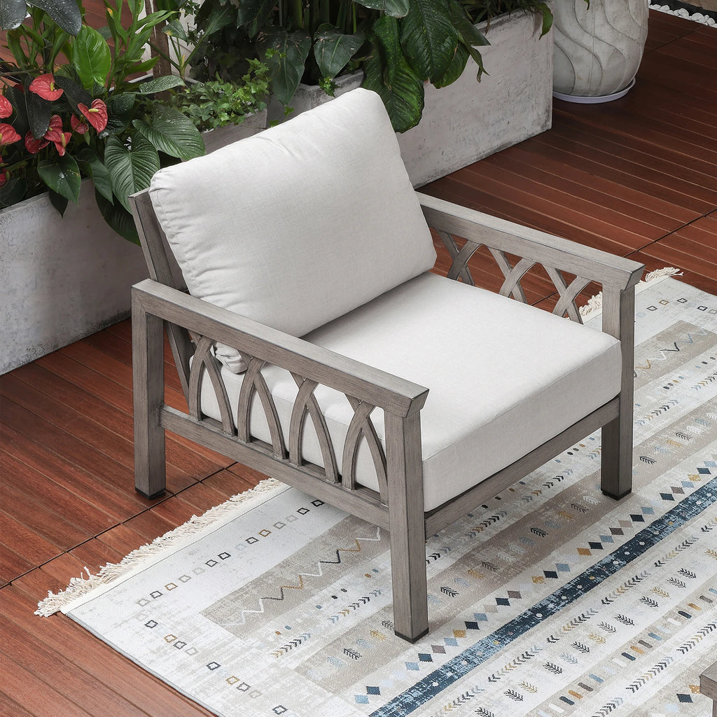 SeeHill Aluminum Outdoor Sofa Chair, Modern Patio Armchair with Washable Cushions for Garden Deck Porch