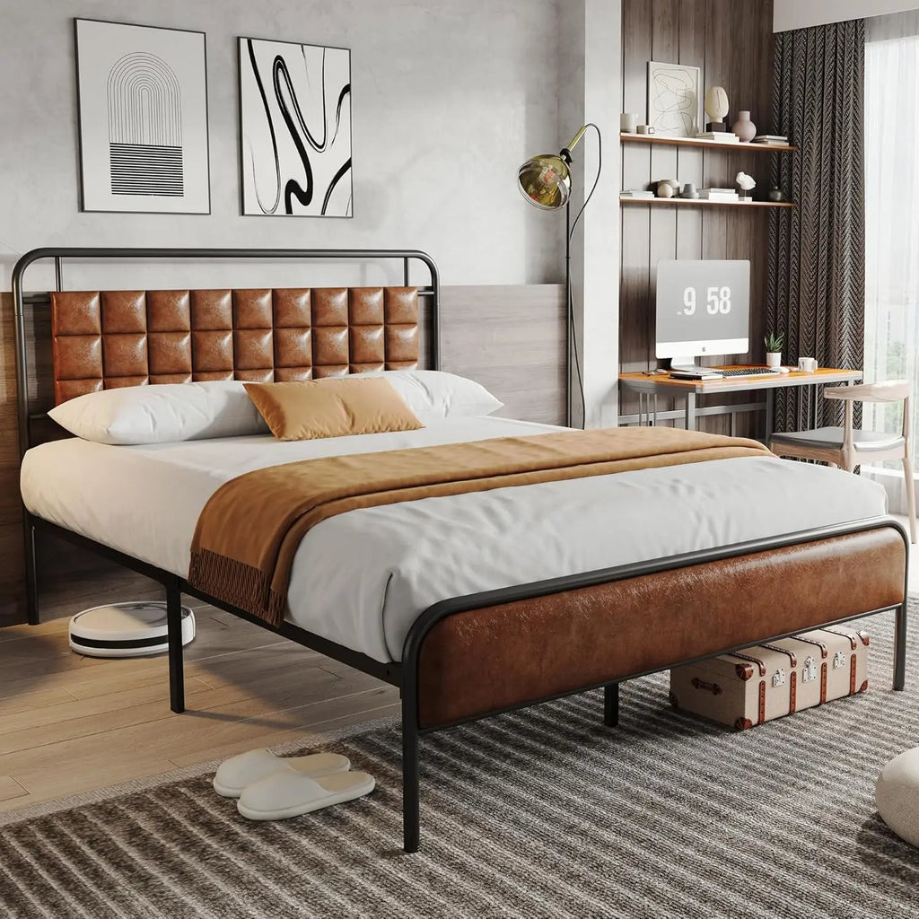 BedsPick Queen Size Bed Frame,Platform Bed Frame with Upholstered Headboard,12 Quiet Slats,Urban Style Design,No Box Spring Need