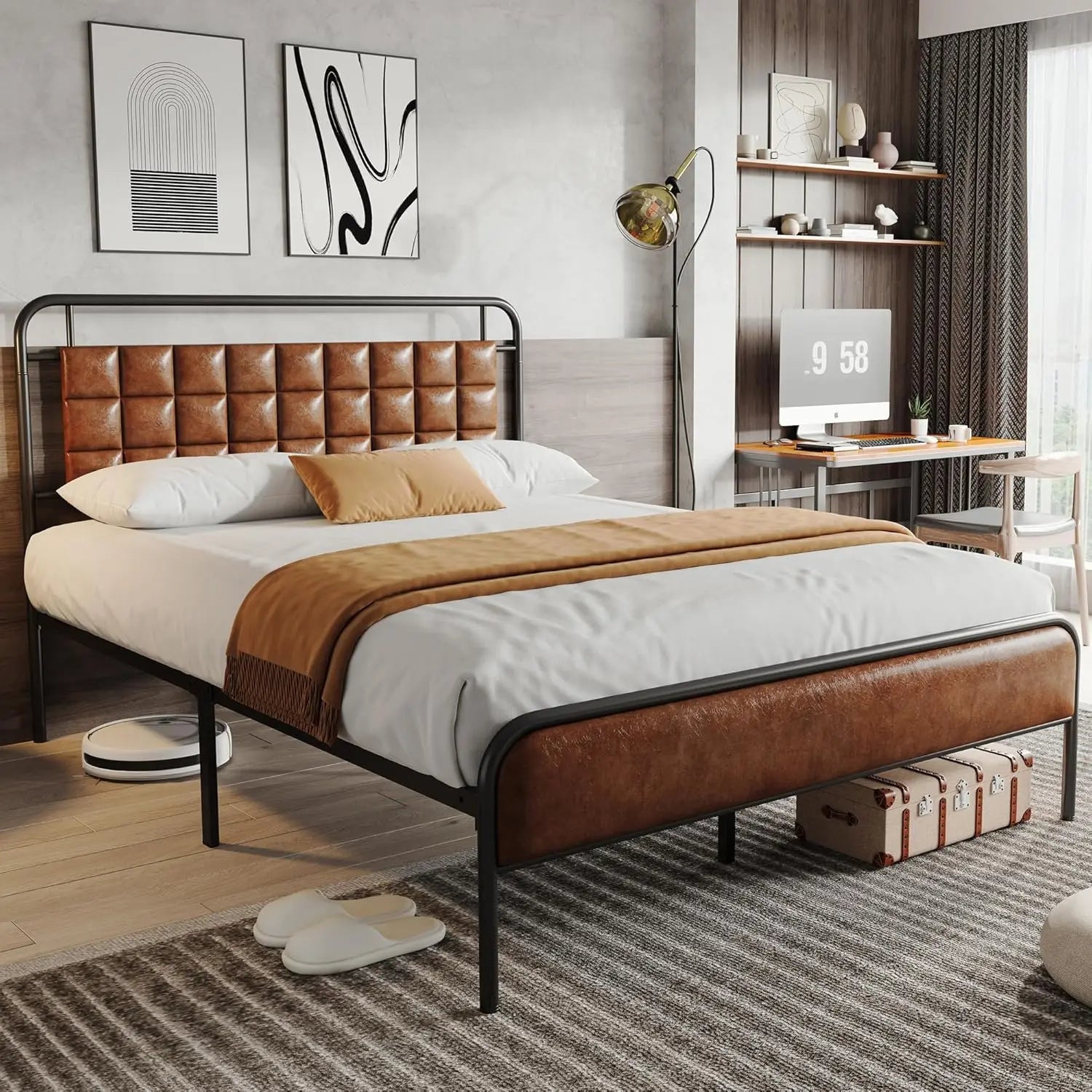 BedsPick Queen Size Bed Frame,Platform Bed Frame with Upholstered Headboard,12 Quiet Slats,Urban Style Design,No Box Spring Need