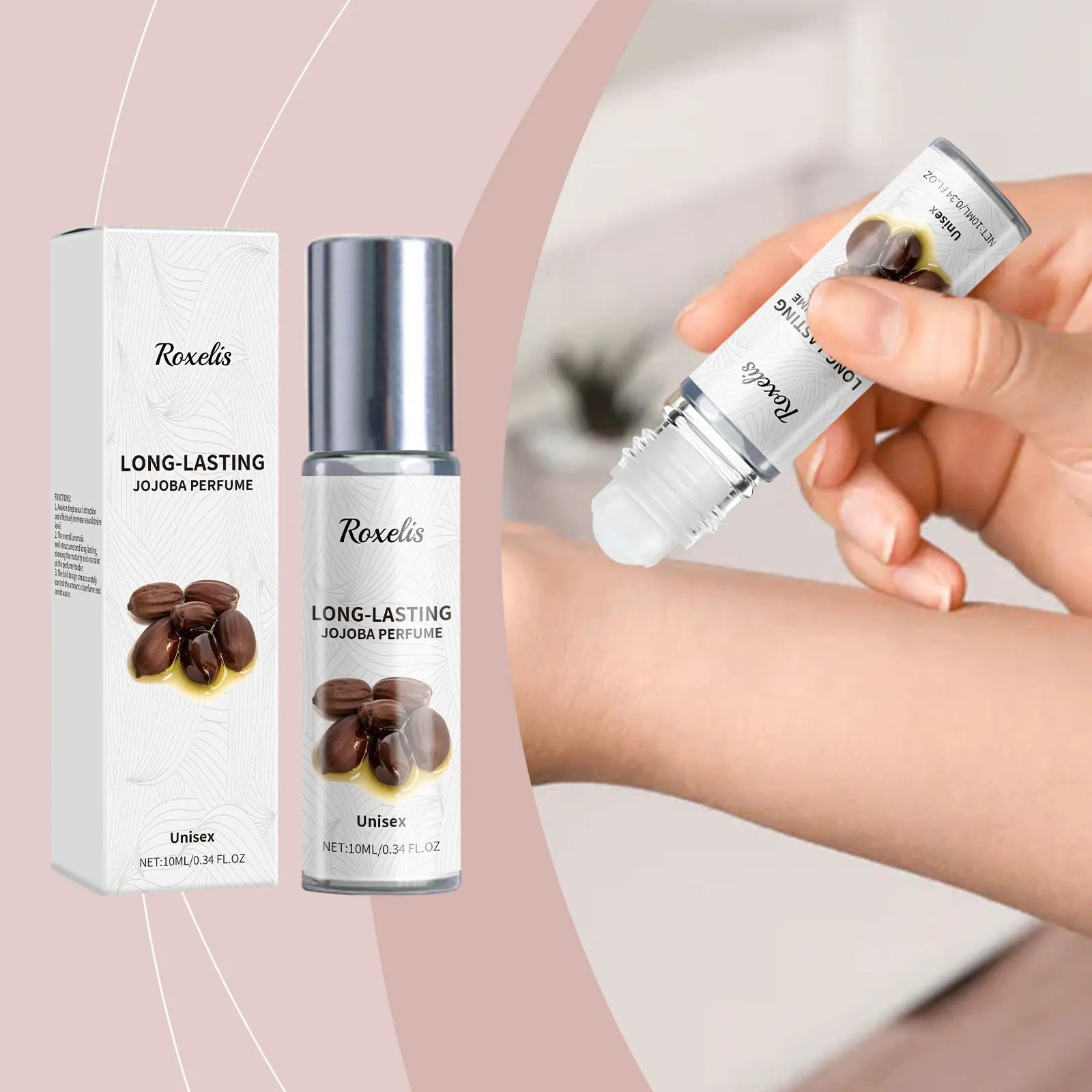 Roxelis Jojoba Perfume Oil Jojoba Seed Oil Perfume Rolling Ball Cologne Last Fragrance Fresh Fragrance Elegant Natural Perfume
