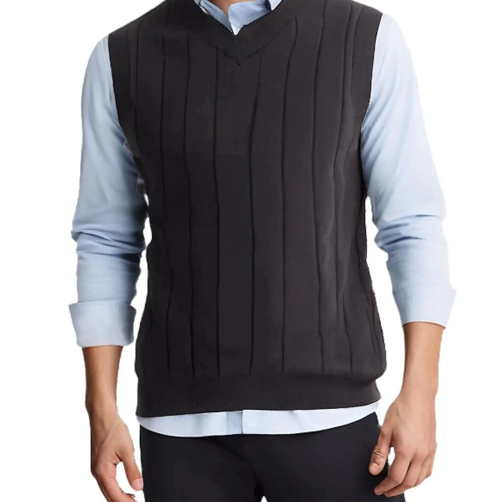 Men's V-Neck Striped Pullover Sweater Vest - Stylish Classic Design, Comfortable & Warm, Ideal for Business and Casual Occasions