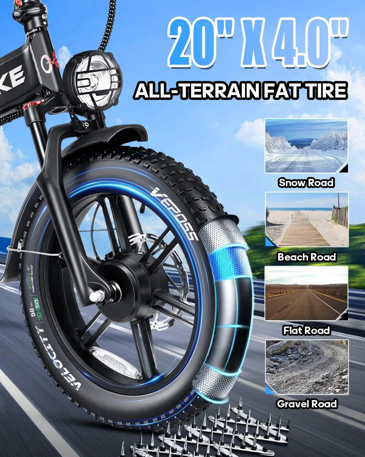 W Wallke H9 AWD 3200W Dual Motor Electric Bike for Adult 48V 60Ah Long Range Foldable Ebike 31MPH E-Bike 20" Fat Tire UL2849