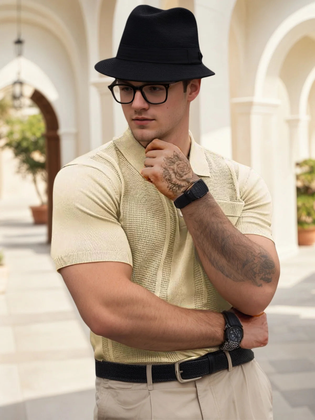 Men's Knit Polo Shirts Short Sleeve Texture Lightweight Golf Shirts Sweater