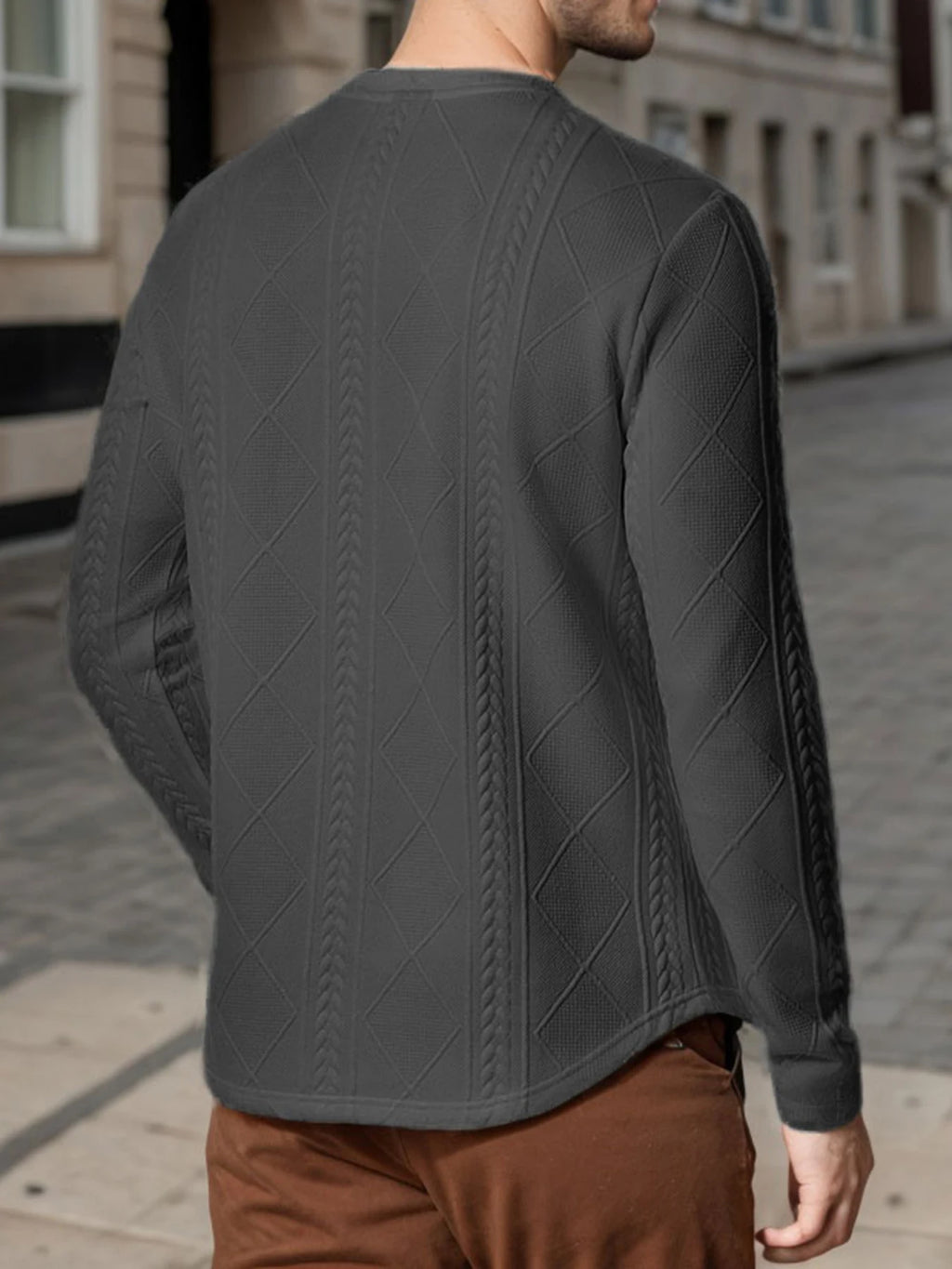 Mens Casual Long Sleeve Knit Shirts Crew Neck Collar Pullover Sweatshirt