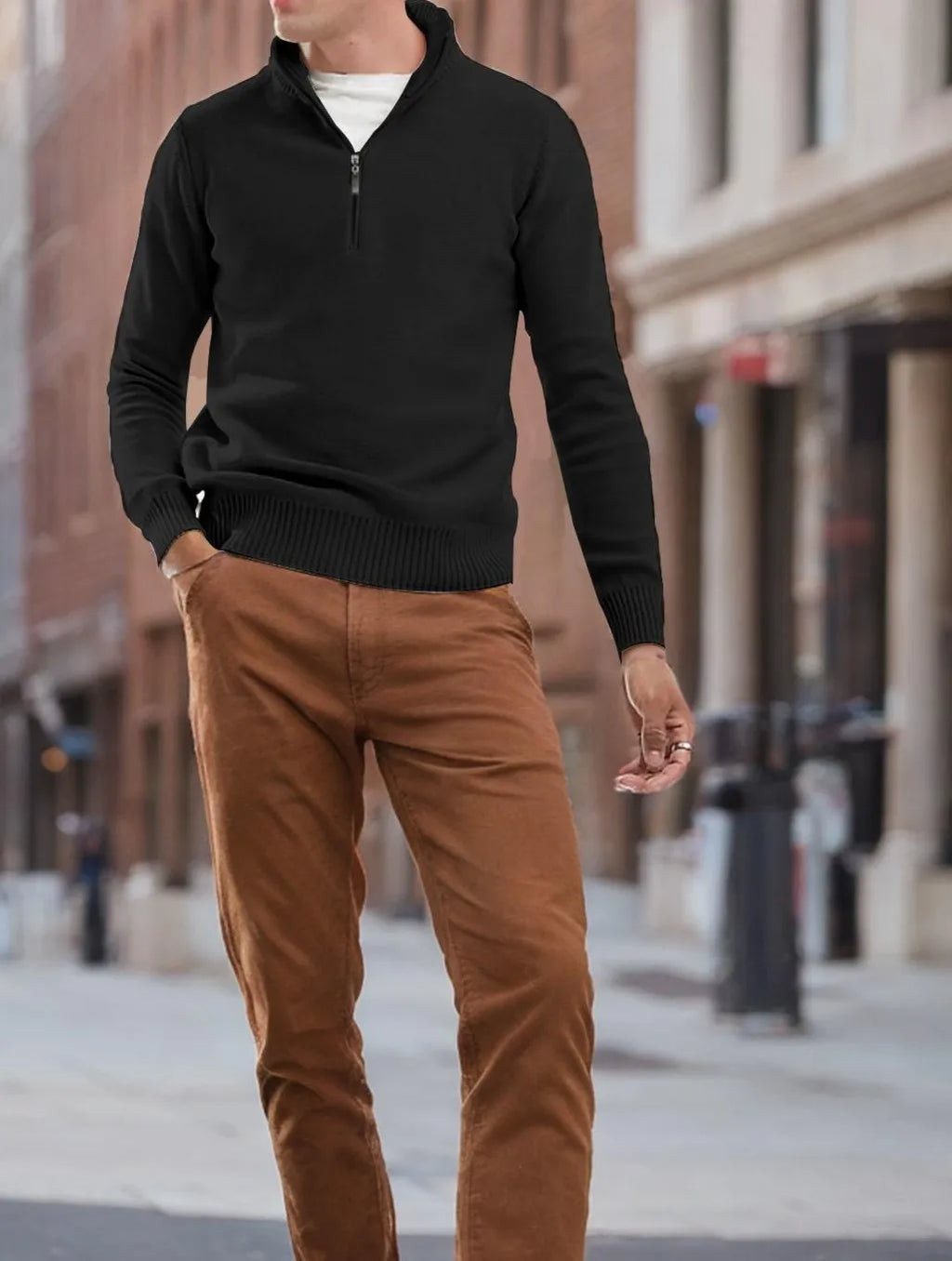 Men's Half-Zip Mock Neck Sweater Autumn Winter Warm Pullover