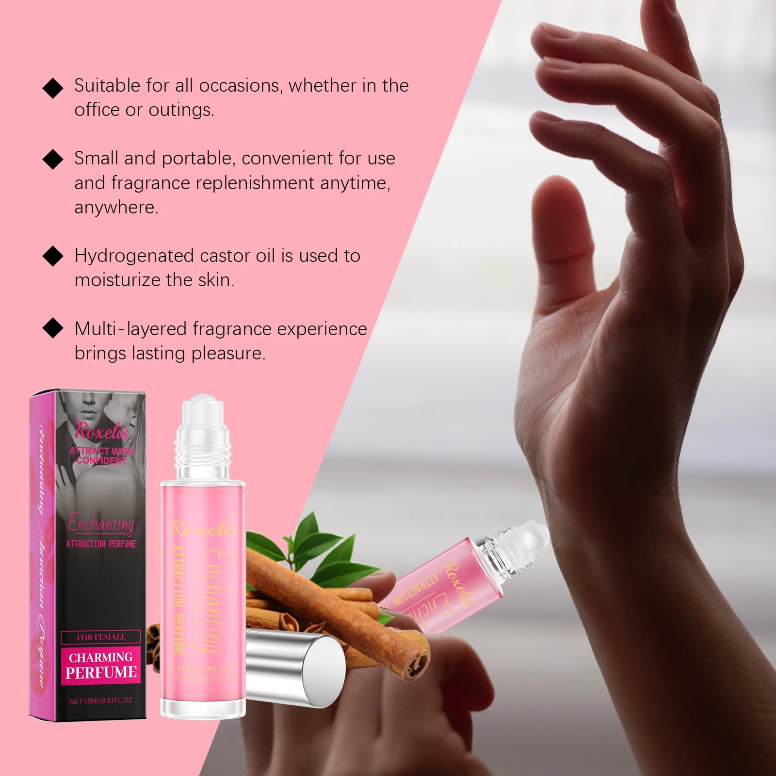 Roxelis 15ml Cologne Pheromone Perfume Roller Ball Lasting Scent Elegant Woman Body Charm Dating Flirt Glamour Lady Perfume