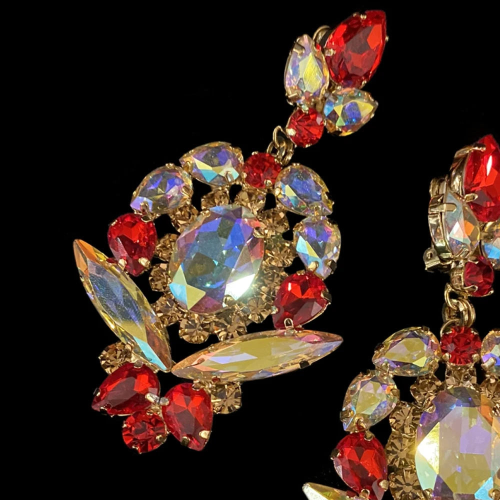 Stonefans Shiny Colorful Rhinestone Statement Earrings Women Luxury Hanging Earrings Ear Jewelry