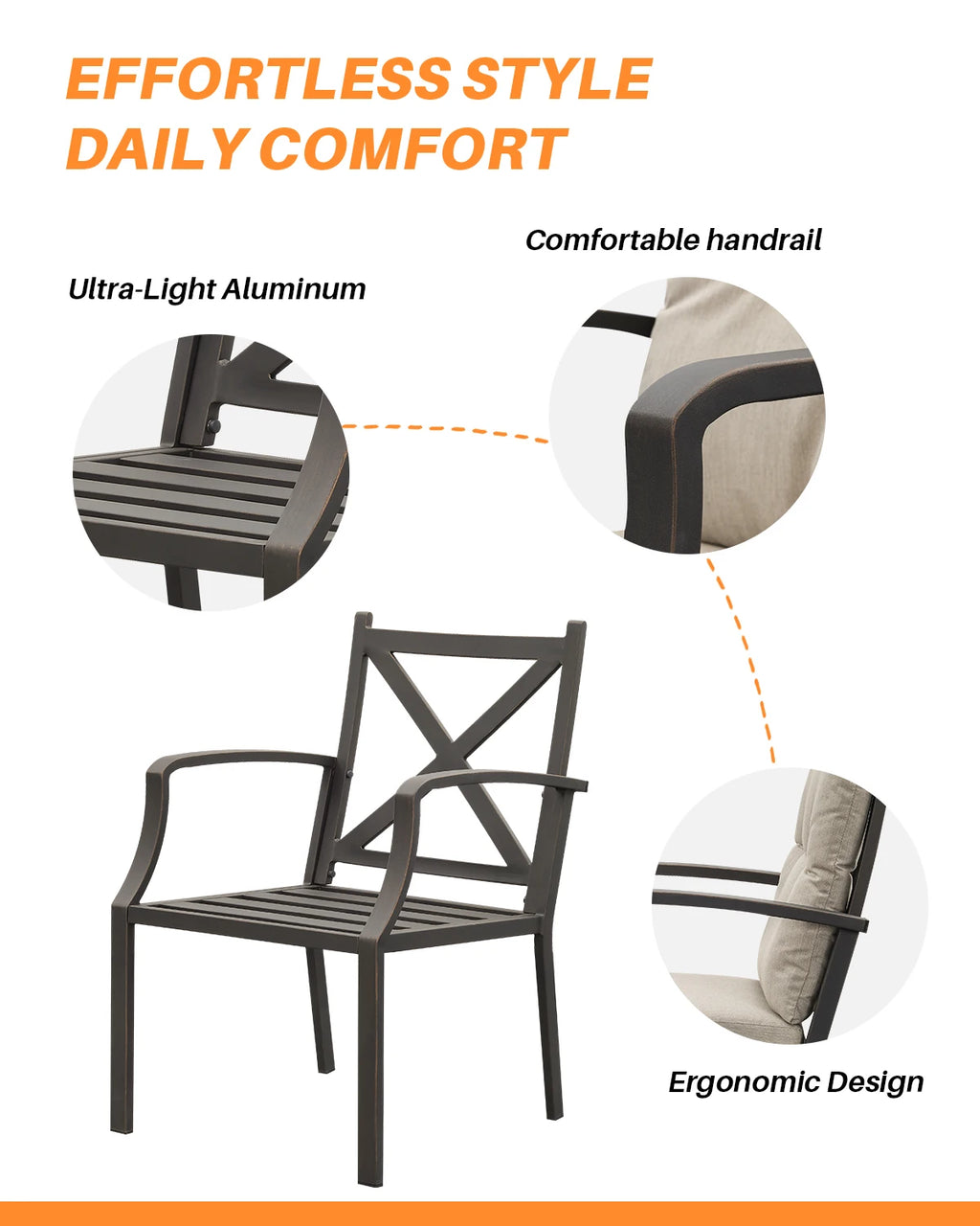 SeeHill Gunmetal Patio Chairs Set of 4, Aluminum Outdoor Dining Chairs with Cushions, Garden Deck Furniture