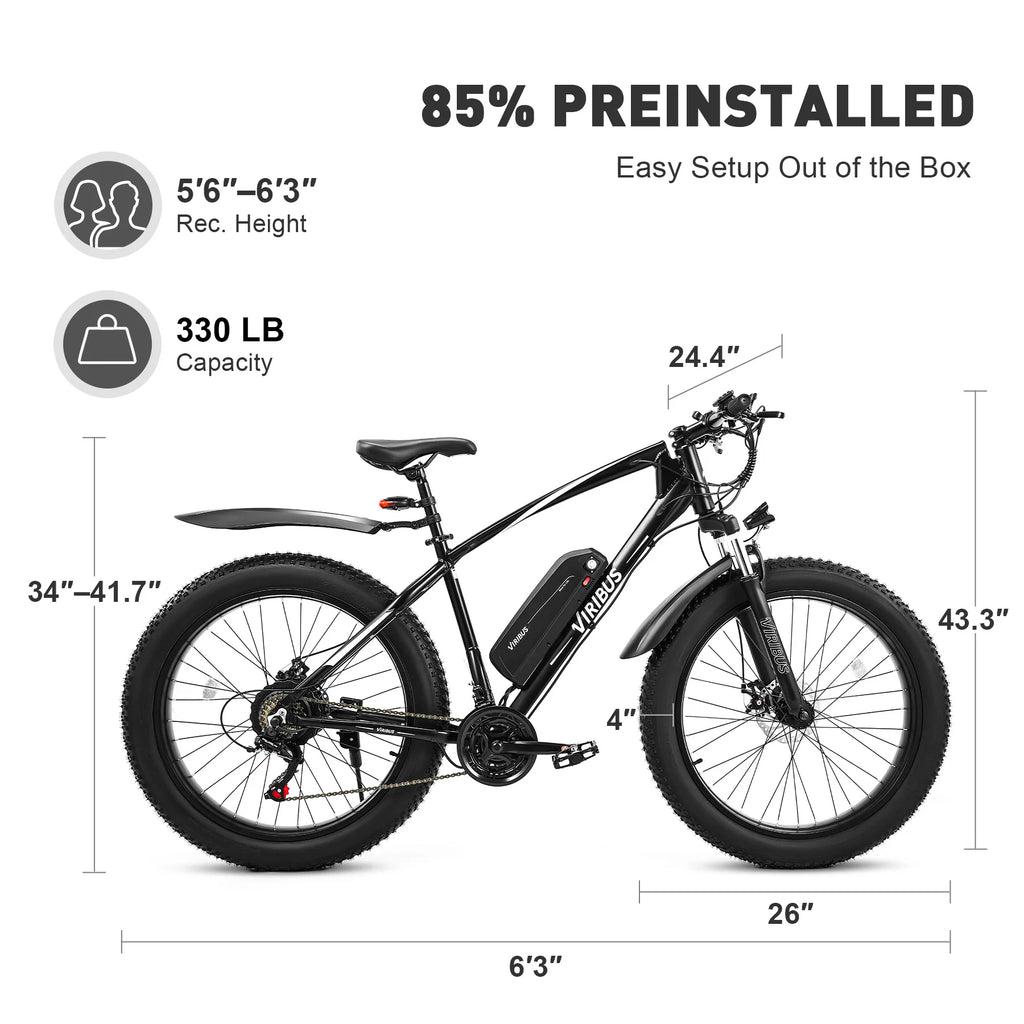 500W Fat Tire eBike 48V Electric Bike for Adults 21 Speed 26" Fat Tire Mountain Ebike 48V 10Ah Battery 20mph PAS