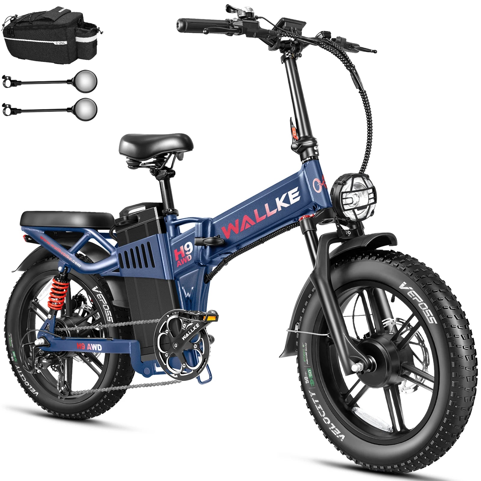 W Wallke H9 AWD 3200W Dual Motor Electric Bike for Adult 48V 60Ah Long Range Foldable Ebike 31MPH E-Bike 20" Fat Tire UL2849
