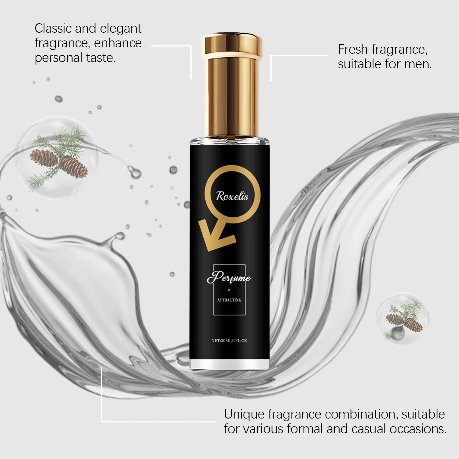 Roxelis 30ml Men Pheromone Perfume Cedar Fragrance Glamour Gentlemen Lasting Dating Romantic Scent Fresh Body Flirting Perfume